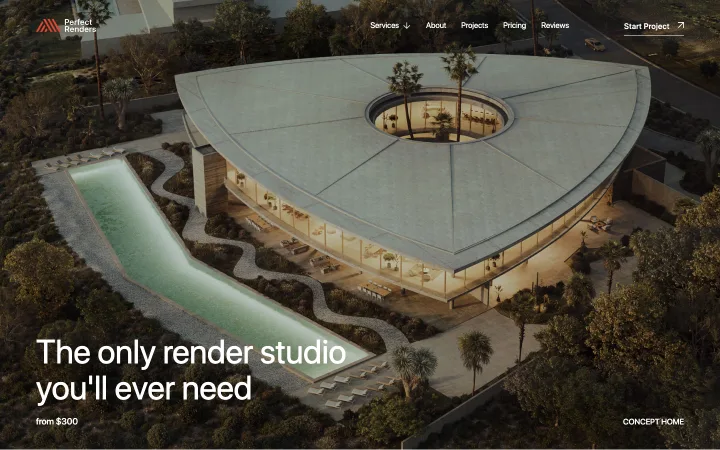 Homepage da Perfect Renders desenvolvida pela Naranja Labs